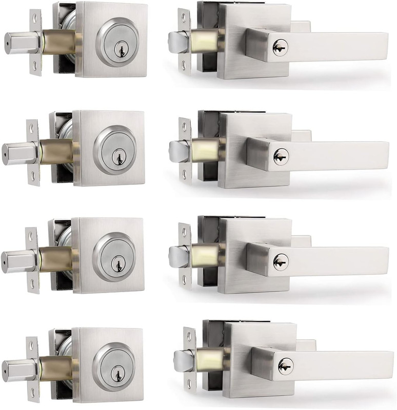Key Lock Satin Nickel Entry Door Set with Deadbolt Combination Lockset, 4-Piece