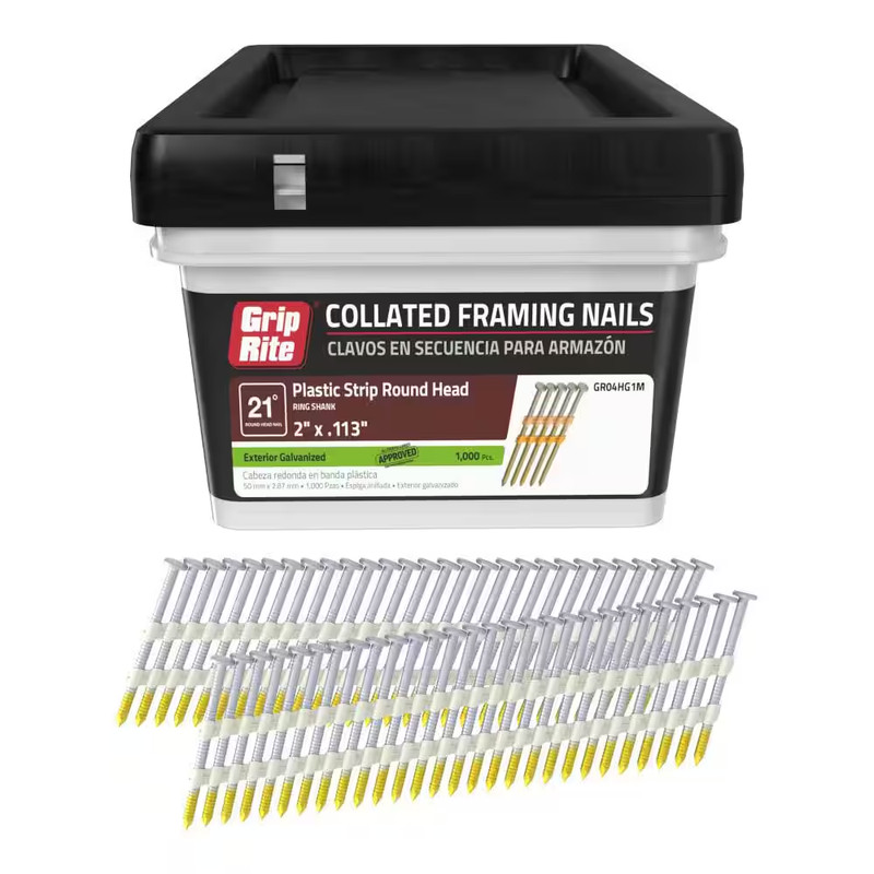 2 In. X 0.113 In. 21° Plastic Collated Exterior Galvanized Ring Shank round Head