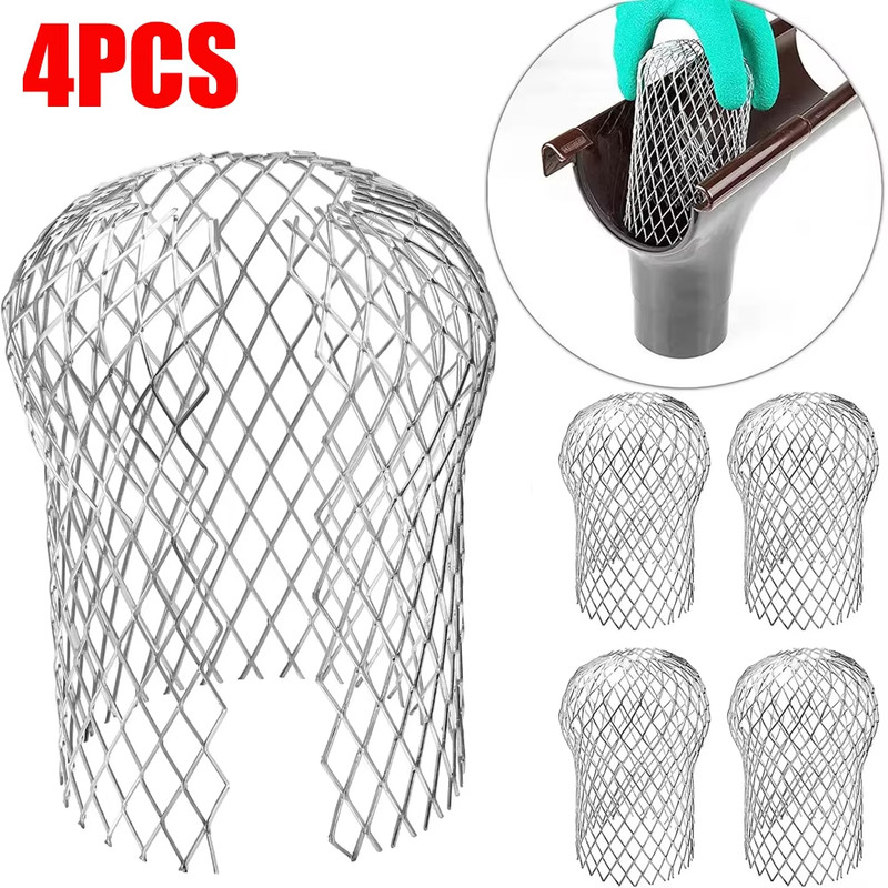 4 Pack Gutter Downspout Guard 3.5in Aluminum Leaf Filter Mesh Strainer Protector