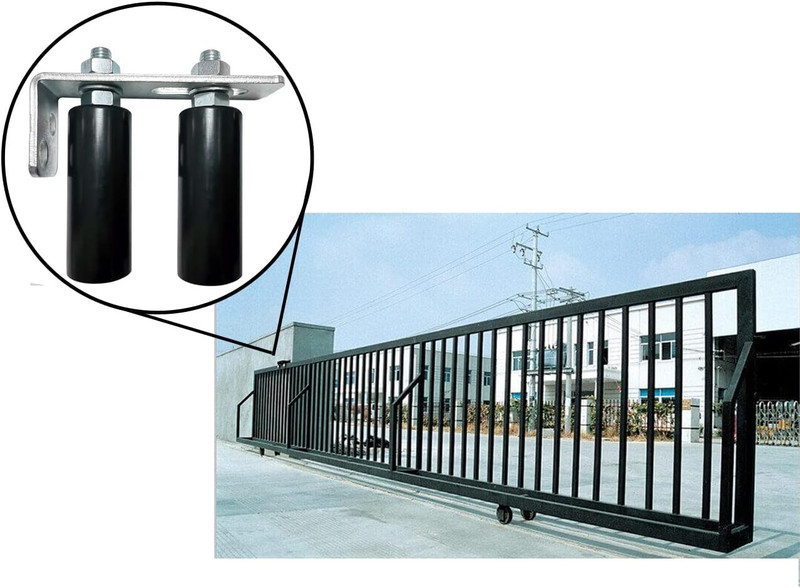 Universal Slide Gate Guide Roller 4" Black L Rear Post Bracket Adjustable Dual N gallery
