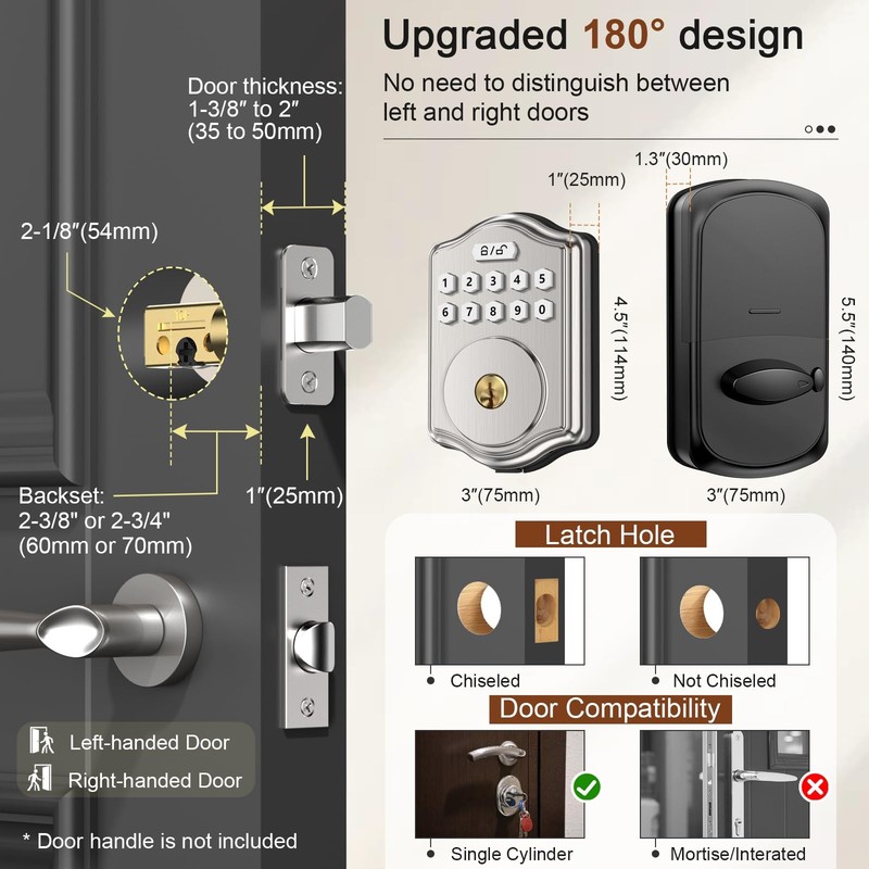 Keyless Entry Door Lock with Code Electronic Keypad Deadbolt with 2 Keys Smar... gallery