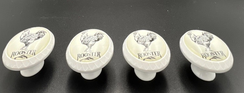 Rooster Drawer Pull Knobs 4pc White Black Chicken Theme Kitchen Bathroom Crafts gallery