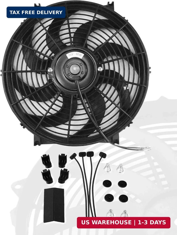 12″ inch Slim Fan Pull Electric Radiator Cooling Fans 12V Mount Kit Unversal Bla