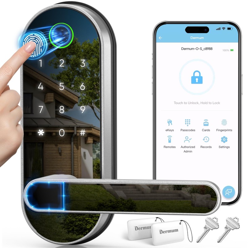 Keyless Entry Fingerprint Digital Smart Lock with Handle & Keypad: Electronic…