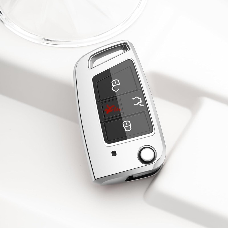 Car Key Fob Cover Compatible with Flip Key Case Holder Protector Color: Silver gallery