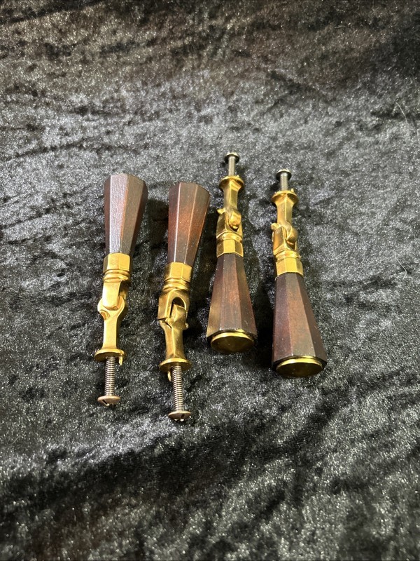 Set: Four 3″ Ebonized Wood & Solid Brass Tear Drop Pulls w/1″ Leads & 1″ Screws
