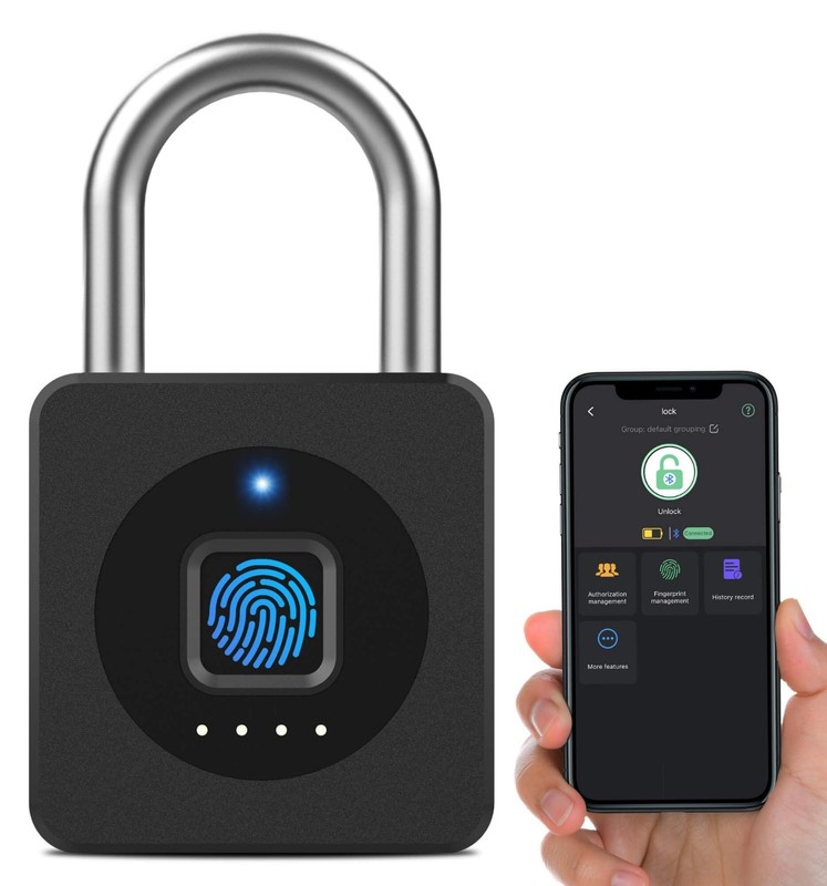 Keyless Biometric Fingerprint Lock - Weatherproof Smart Padlock for Gym, Gates, gallery