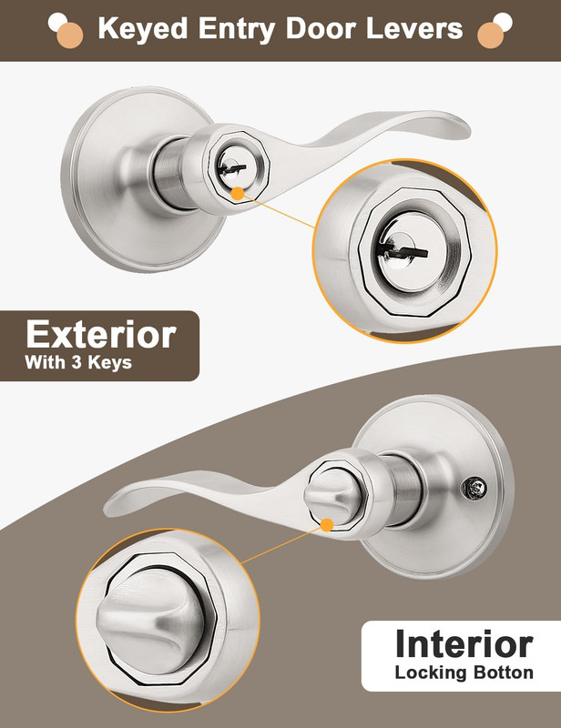 5 Pack Keyed Entry Door Lever Set Same Key Satin Nickel Exterior Lock Handle Wav gallery