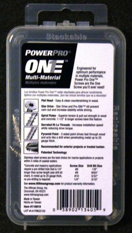 Power Pro One Multi Material Stainless Steel 10 x 2 1/2" Screw Pack 6pc gallery