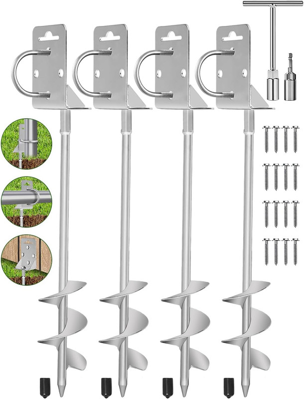Heavy Duty Screw In Ground Anchors 20 Inch Set of 4 Shed Trampoline Drill KitPro