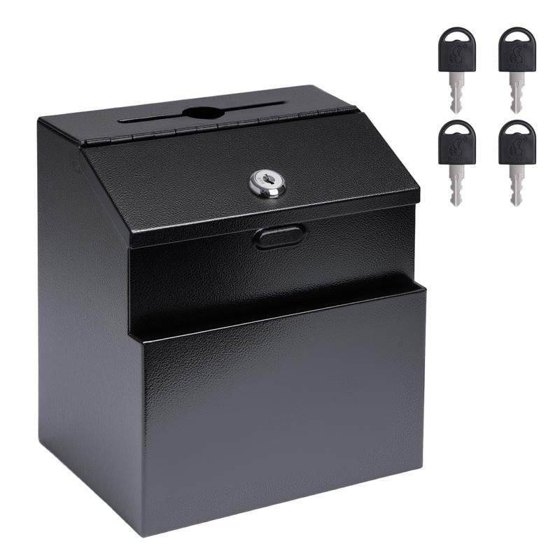 Suggestion Box with Slot and Lock Metal Wall Mounted Donation Box with 4 Keys