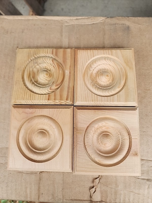 4 Ornamental Moulding Bullseye 4.5” Square Redwood Rosette, Can Paint or Stain