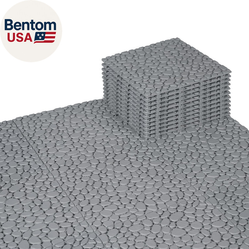 Plastic Interlocking Cobbled Stone Tile (12PCS) 12″ X 12″, Patio Tiles Outdoor W