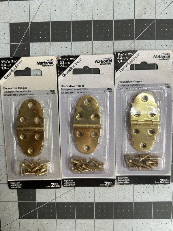 3-pack 2/PC (6 hinges) National Hardware N211-805 Solid Brass Decorative Mini