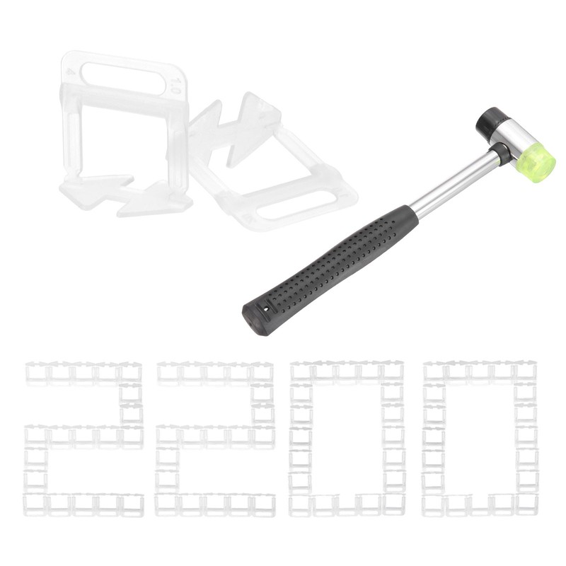 1mm 1/32Inch Tile Leveling System with Rubber Mallet, 2200PCS Tile Spacer，White