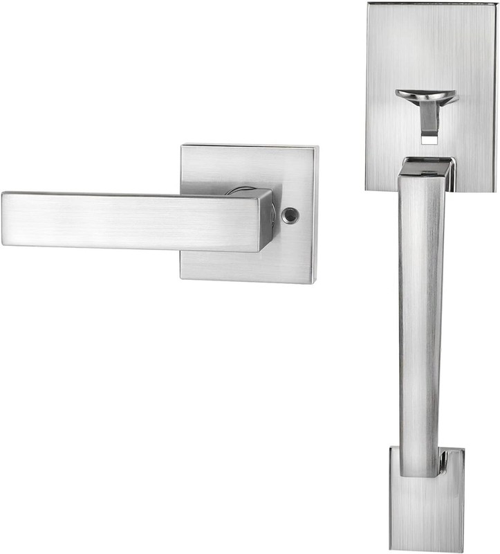 Front Door Handle Silver Entry Set Satin Nickel Reversible Handle Right or Left