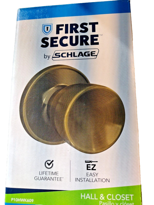 First Secure By Schlage Hall And Closet Door Knob Antique Brass Hawkins Knob NEW