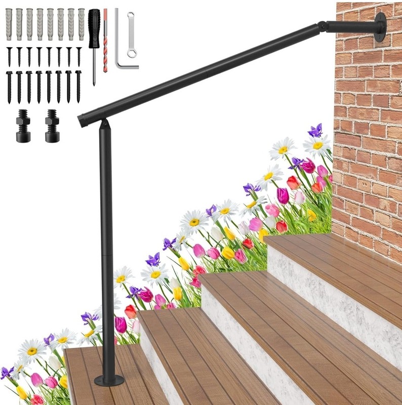 Hand Rails for Outdoor Steps 2-3 Step Deck Railing Kit Wall Floor Mounted