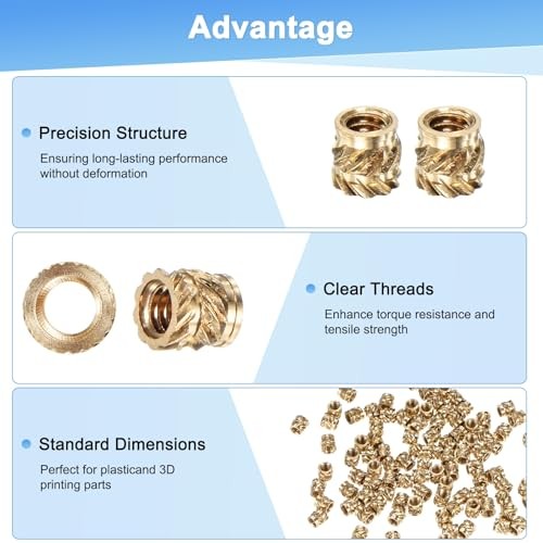 -Pack Threaded Inserts Brass Female Knurled Metric Nuts M2 x 3mm x 3mm 150 gallery