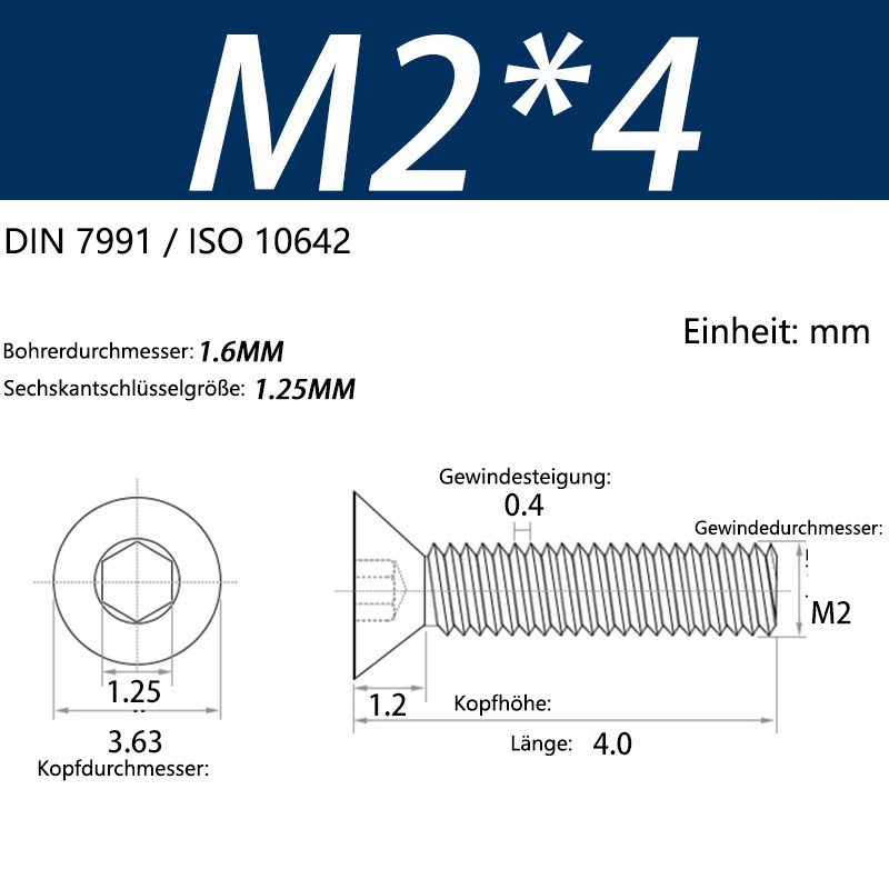 6063 Aluminium Allen Socket Countersunk Screws DIN 7991 M2-M8 Machine Screws