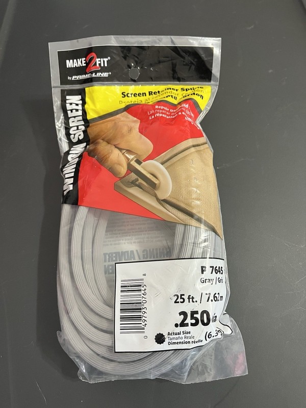 Prime-Line Screen Retainer Spline, .250 Diameter Gray 25 foot roll # P7645 NEW