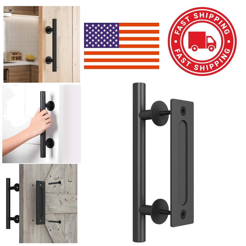 12 Inch Black Barn Door Handle Large Round Design for Interior and Exterior Use