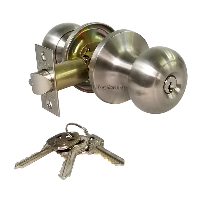 New Door Knob Lock Entry Keyed Cylinder 3 Keys Exterior Interior Kw1 SS