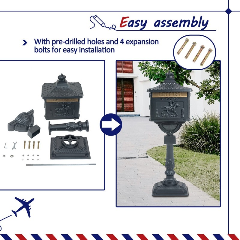 Mail Box Heavy Duty Mailbox Postal Box Security Cast Aluminum Vertical Pedestal gallery