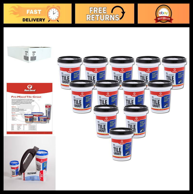 Pre-Mixed Tile Grout – Professional Quality, Excellent Adhesion, 1/2 Pint, Black