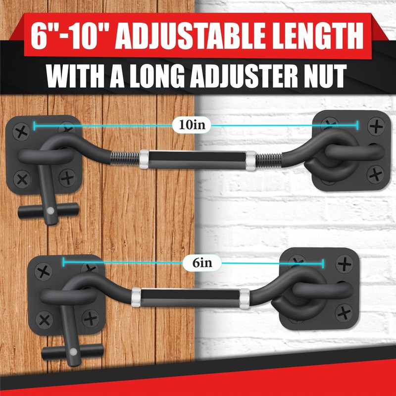 [Upgrade Adjustable] 6”-10” Cabin Hook Eye Latch Gate, Heavy Duty 4 Mounting Poi gallery