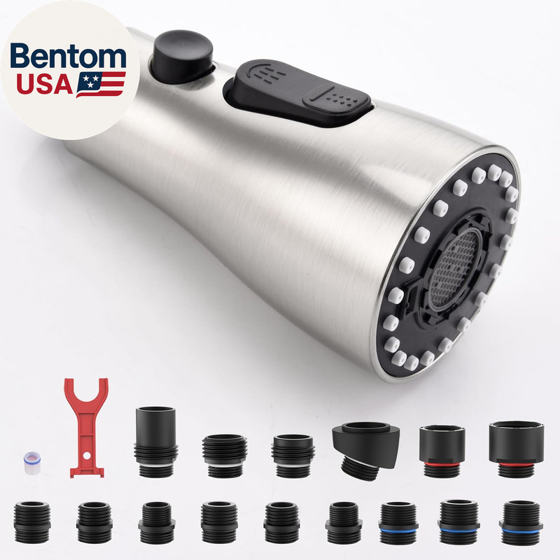 Pull down Kitchen Faucet Sprayer Head Replacement Part with 15 Adapters, 3 Funct