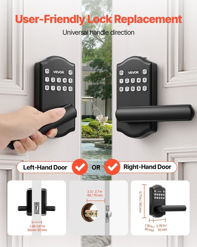 Matte Black Keyless Door Lock: Auto-Lock, Anti-Peek, -22°F to 158°F gallery