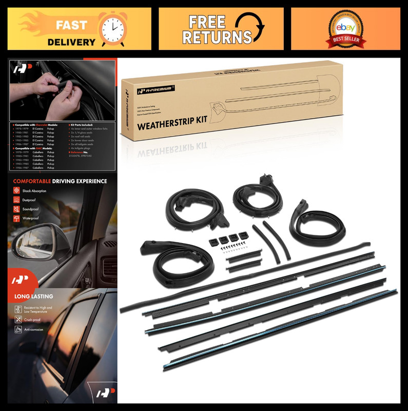 17PCS Weather Stripping Kit – Door Seal Strip & Window Molding Trim for 1978-198