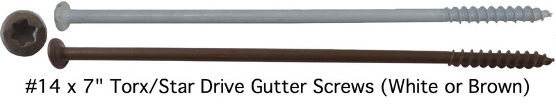 GUTTER SCREWS: 14 x 7″ Ceramic Coated Colored Torx Gutter Screws White or Brown