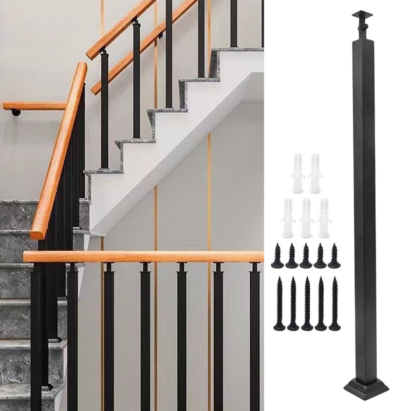 37.4" Black Square Railing Post 270° Adjustable Baluster Deck Stair Balcony gallery