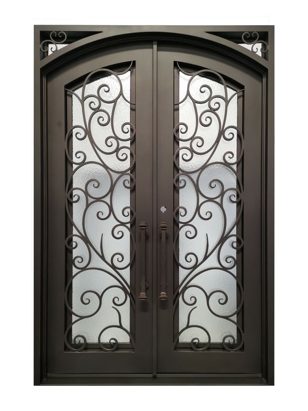 Carthage Double Front Entry Wrought Iron Door Aqua Glass 62″ x 96″ Right Active