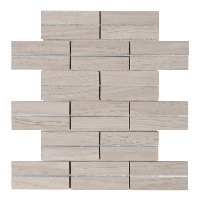White Oak Gray Marble Stone Silver Inlay Brick Joint Kitchen Tiles Backsplash