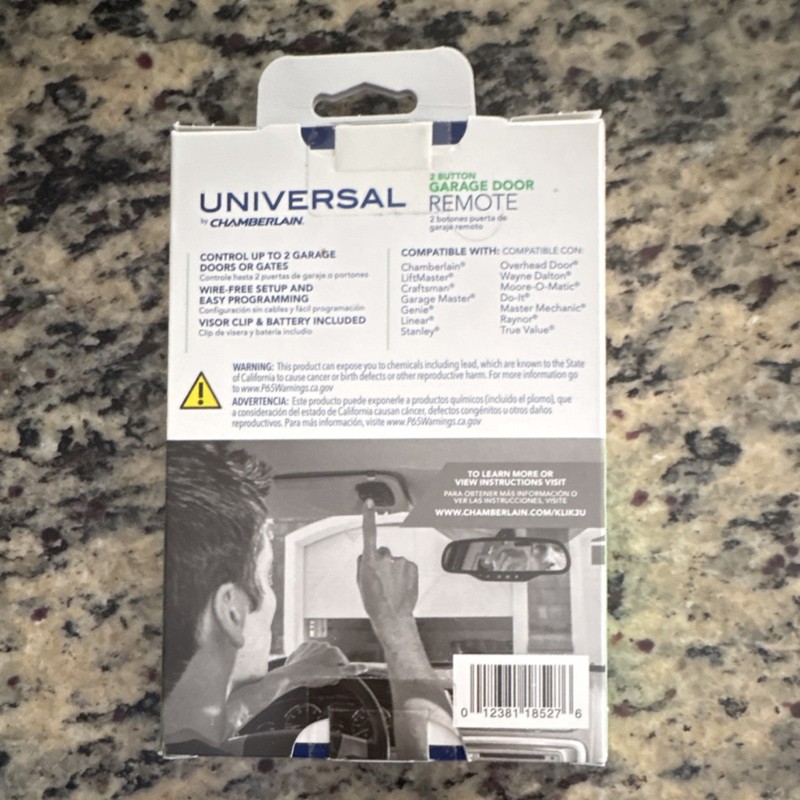 Chamberlain Universal 2 Button Garage Door Remote KLIK3U-BK2, 800ft, Black gallery