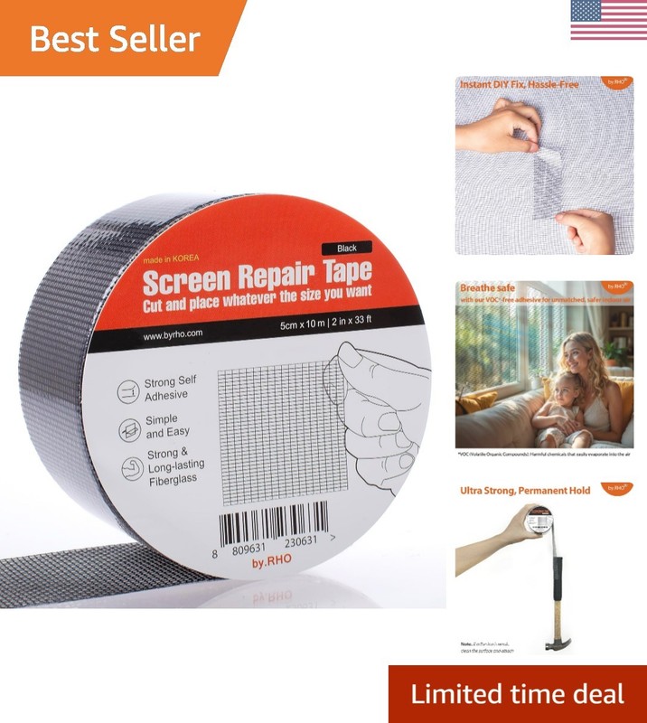Window Screen Repair Tape, Black, 2in x 33ft, Fiberglass Repair Kit for Windo…