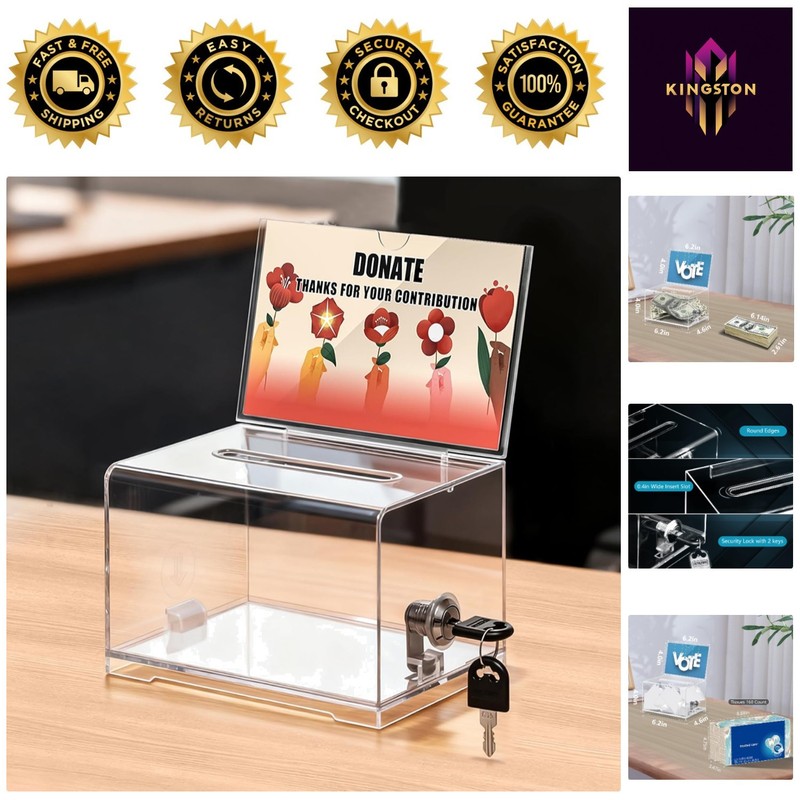 Portable Clear Suggestion Box with Key Lock - Perfect for Fundraising Events