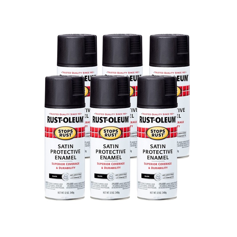 Rust-Oleum 7777830-6PK Stops Rust Spray 12 Ounce (Pack of 6), Satin Black