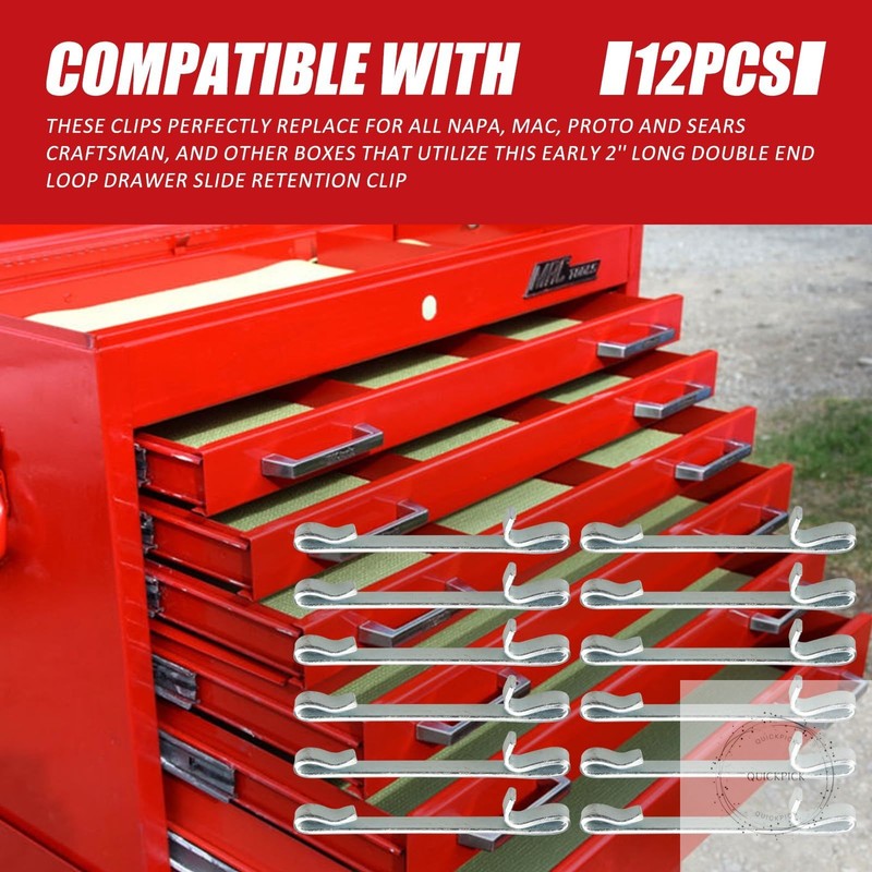 12 Pcs Early 2'' Double Loop Style Tool Box Drawer Slide Retaining Keeper Clips gallery