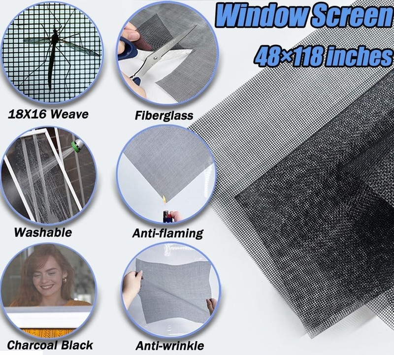 Window Screen Door Repair/Replacement Kit, Include Black Screen Mesh 48"x118"... gallery