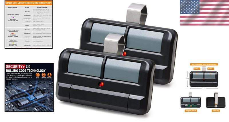 Durable 2-Button Garage Remote Control - Liftmaster 892LT Security+ 2.0, 2-Pack gallery