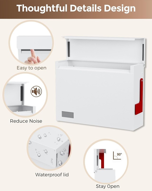 White Modern Metal Wall Mount Mailbox with Flag Kit - Eco-Friendly Design gallery
