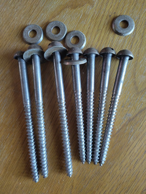 Antique 1890s Slotted Round Headed Bolts 1/2 x 6 inches w/ Washers