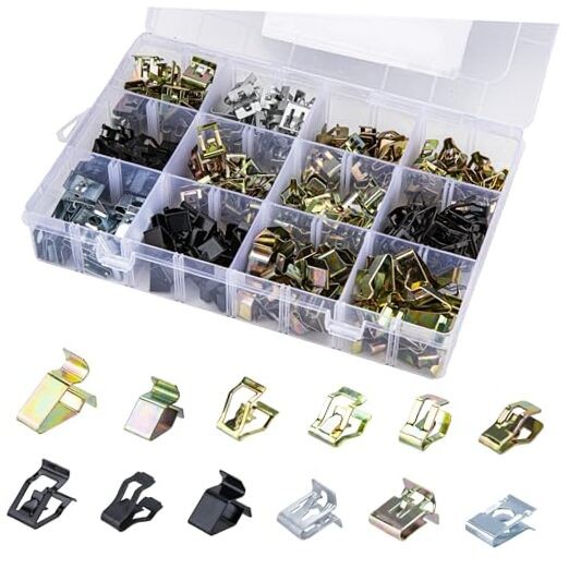 240 PCS 12 Sizes Auto Car U-Clips – Metal Trim Clips – Trim Moulding Clip Kit