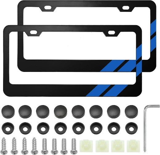 2PCS Aluminum License Plate Frame Accessories, License Plate Color: Bule Trim
