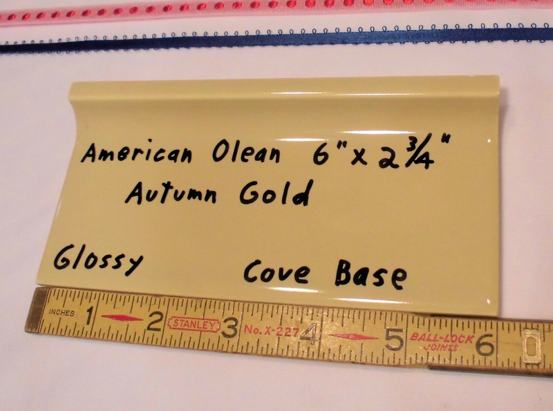 1 pc. *Pale Yellow - Autumn Gold* stack-on cove/base Ceramic Tile 2-7/8" X 6" gallery