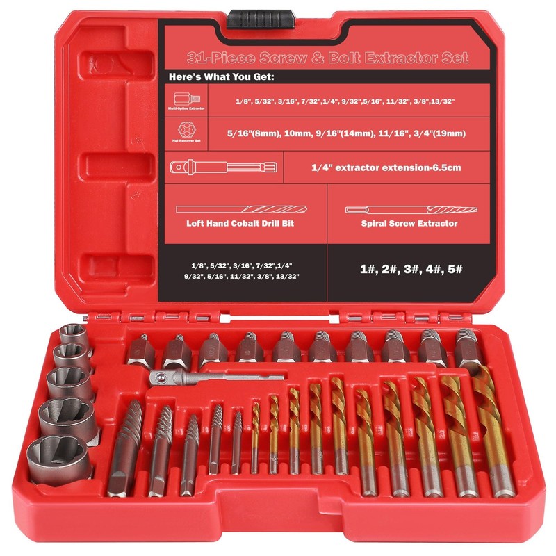 35 Pcs Spiral Screw Extractor Bolt Extractor Set, 6542/4341 HSS Left Handed D...